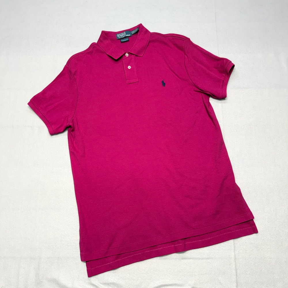 VTG Polo Ralph Lauren Custom Fit Mens Polo Shirt Large Magenta Pink Short Sleeve
